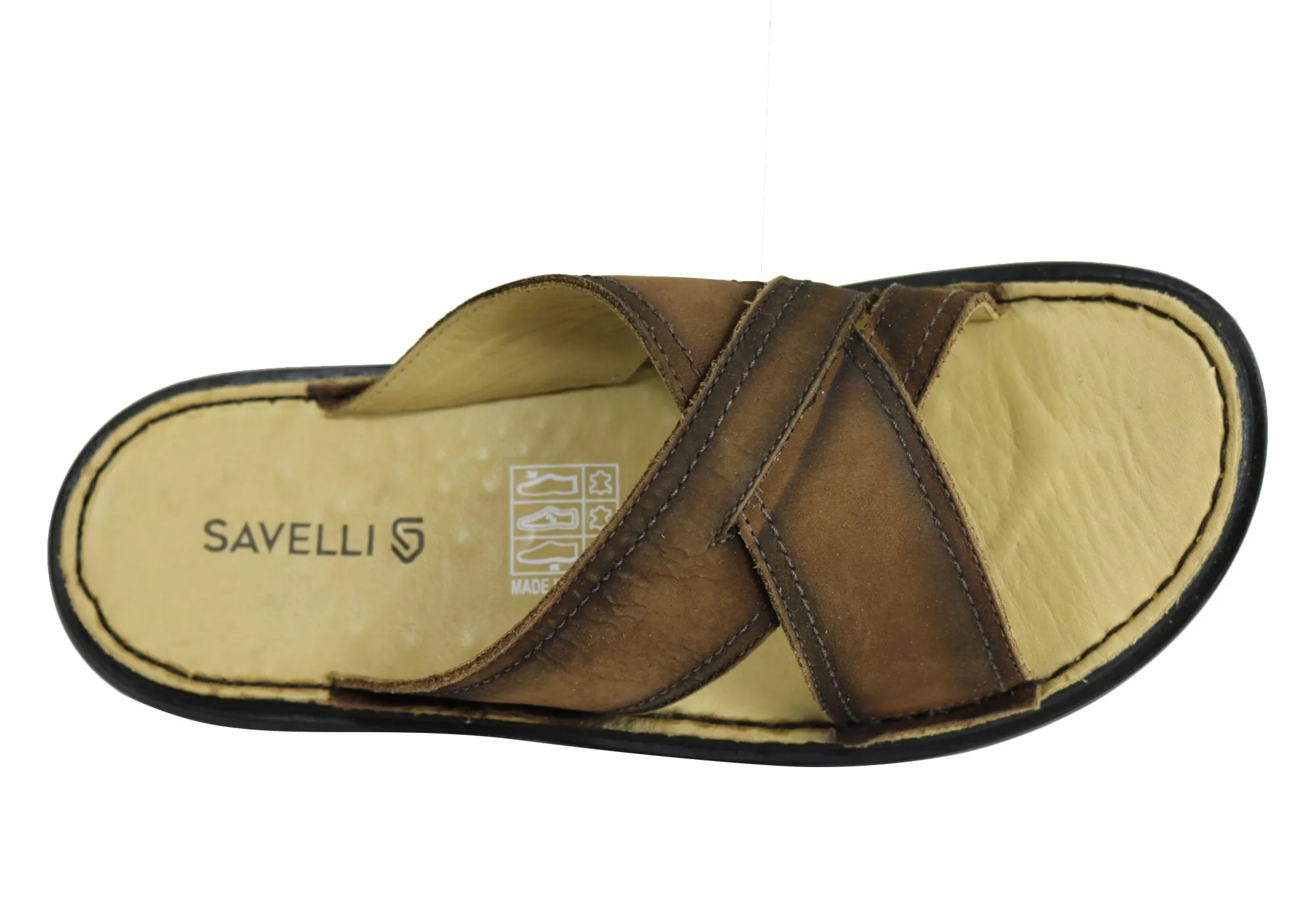 Savelli Kobes Mens Leather Comfort Slide Sandals Made In Brazil