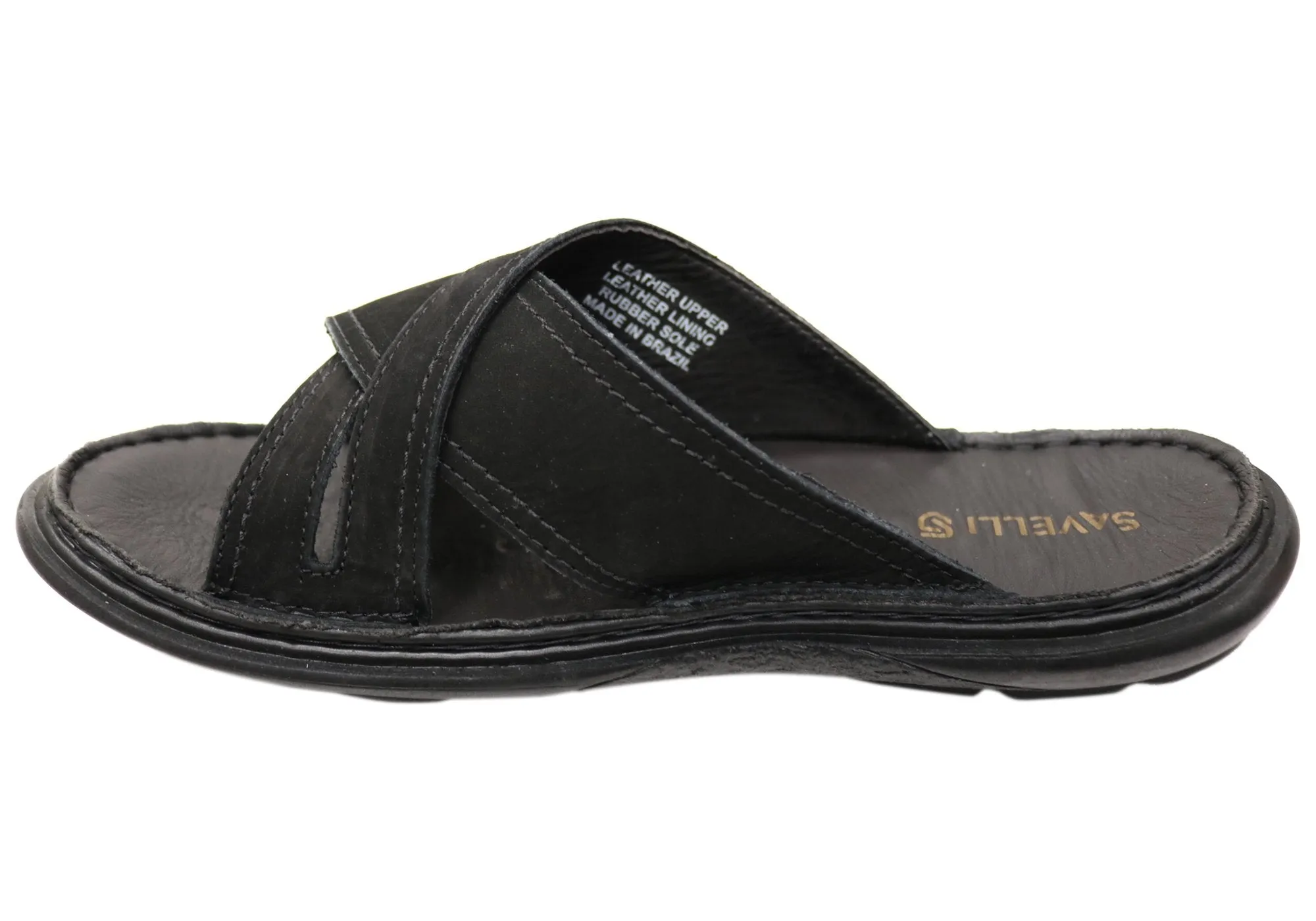 Savelli Kobes Mens Leather Comfort Slide Sandals Made In Brazil