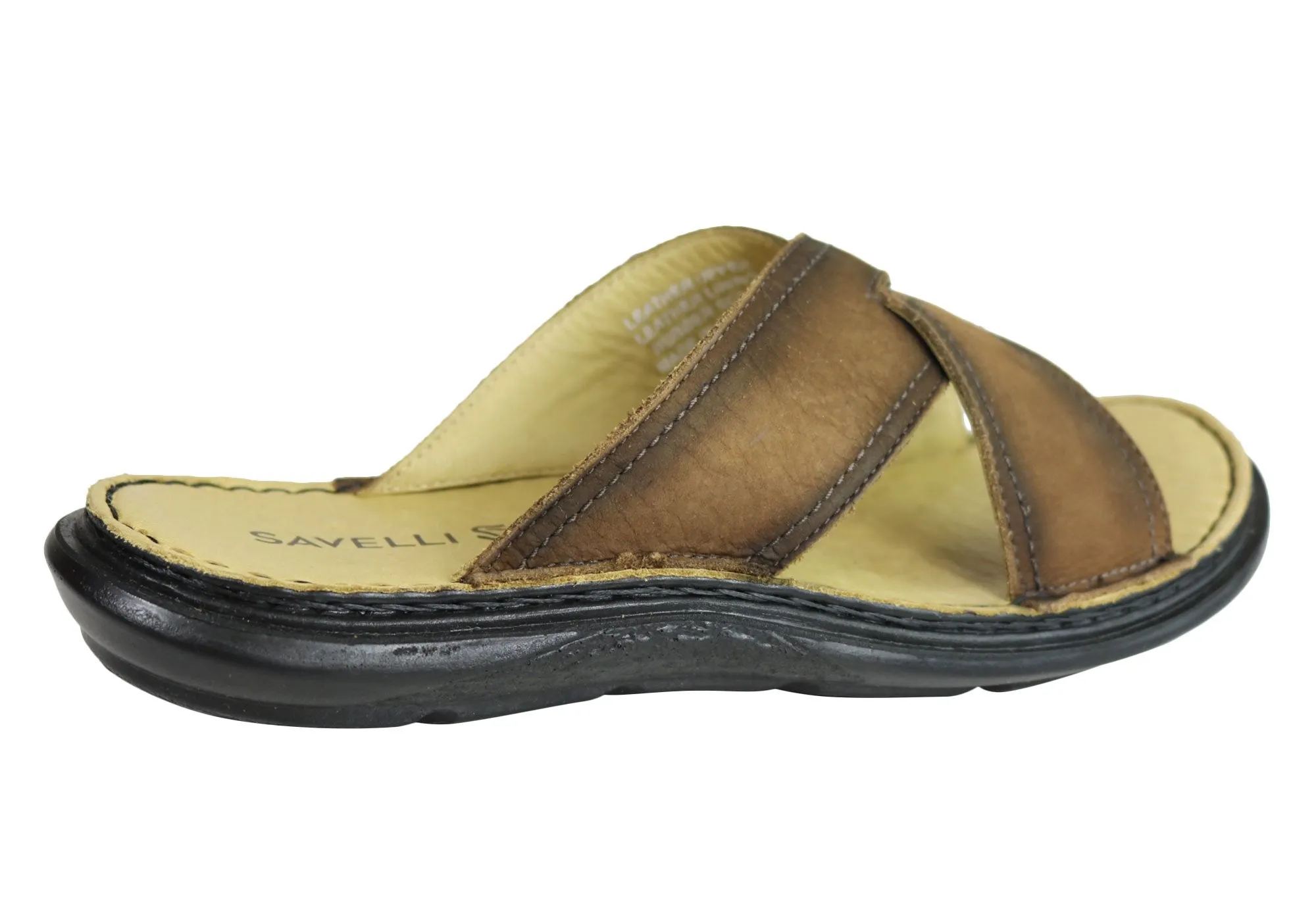 Savelli Kobes Mens Leather Comfort Slide Sandals Made In Brazil