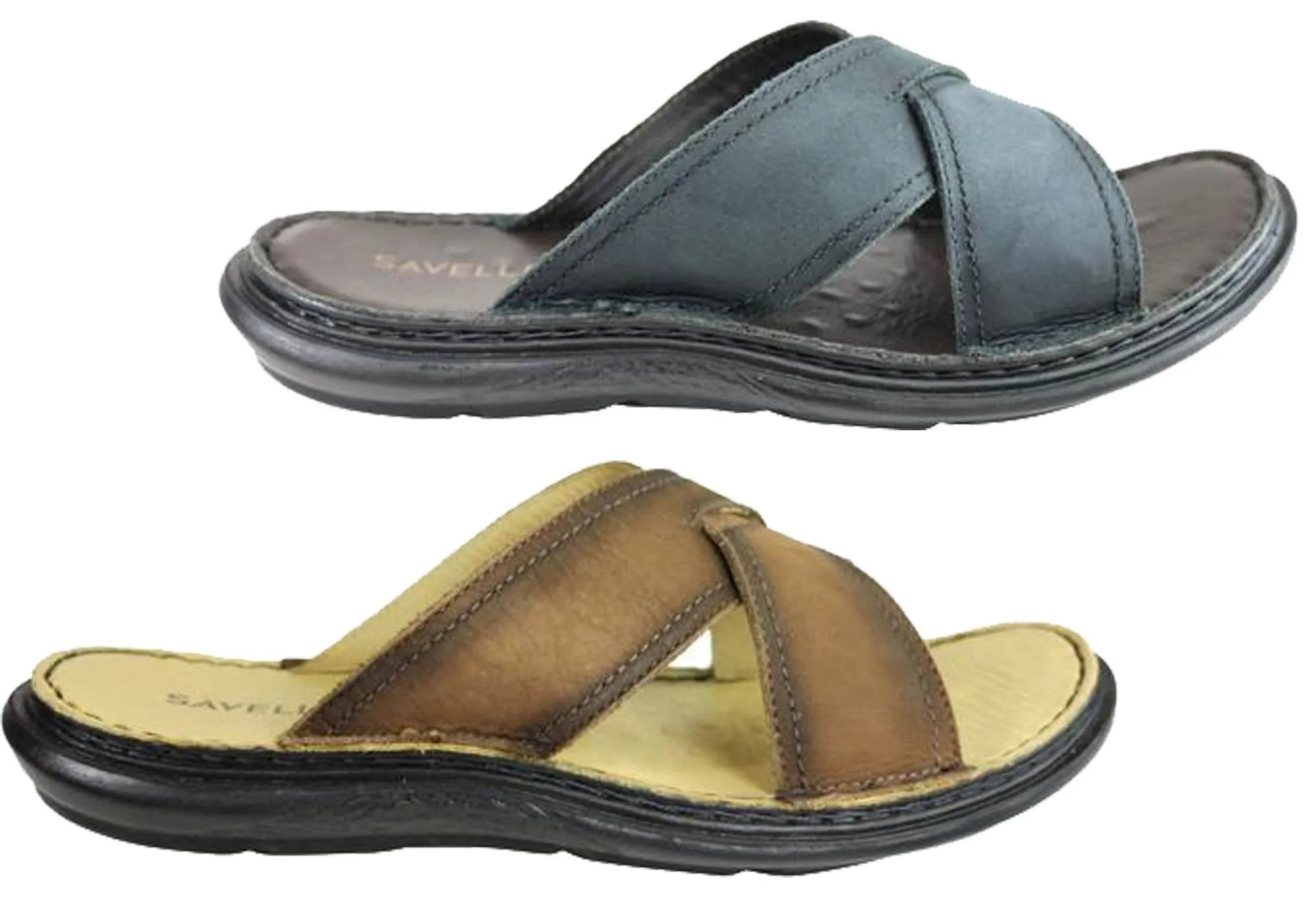 Savelli Kobes Mens Leather Comfort Slide Sandals Made In Brazil