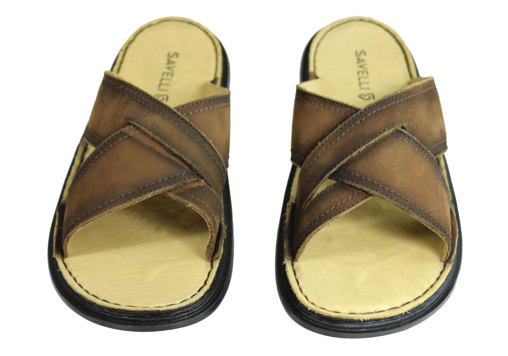 Savelli Kobes Mens Leather Comfort Slide Sandals Made In Brazil