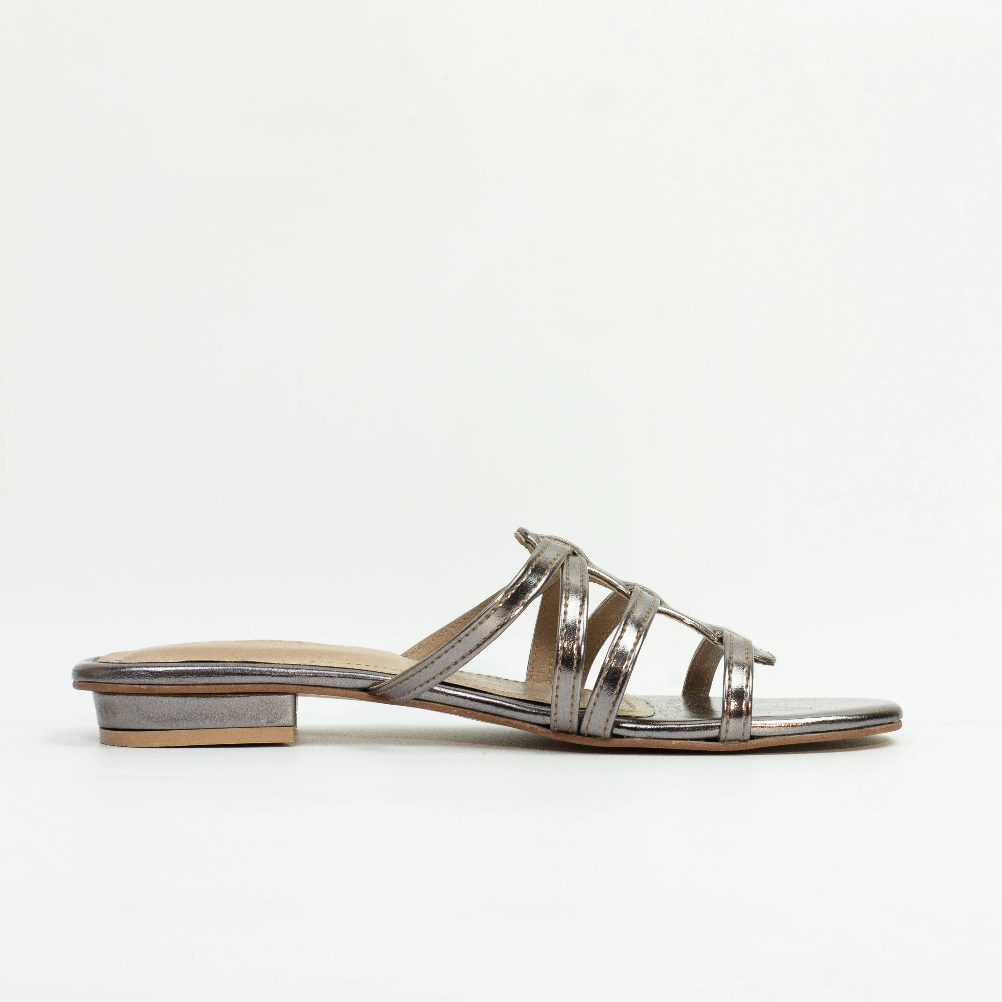 Spunkz Bella Grey Round Toe Twisted Straps Flat Slides