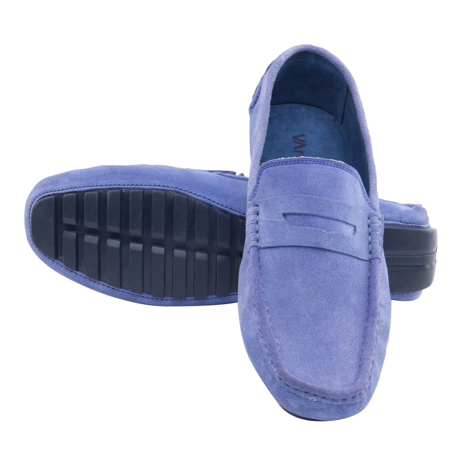 Vardhra Men 100% Genuine Suede Leather - Driving Shoes/ Loafers - Sky Blue