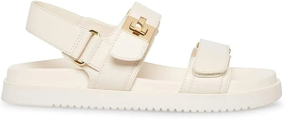 White Leather Buckle Strap Comfy Open Toe Sandals