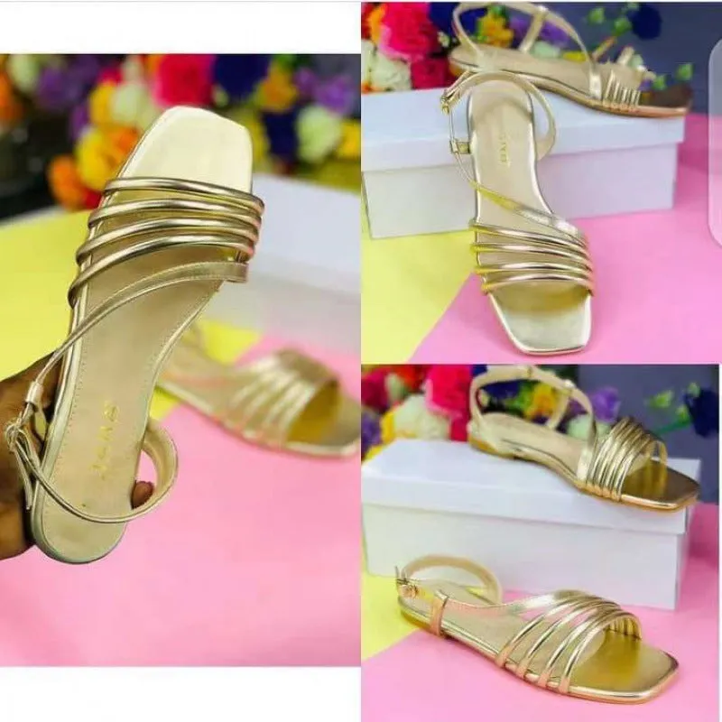 Women square toe buckle strap slingback hollow flat sandals