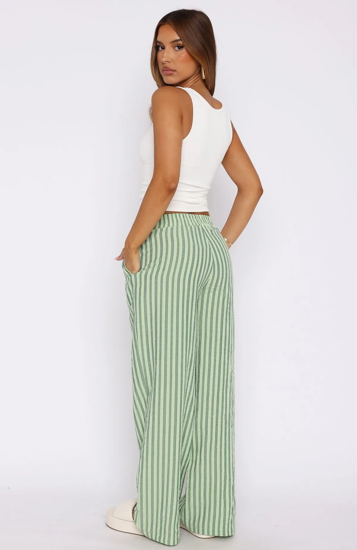 Wondering About You Striped Pants Green