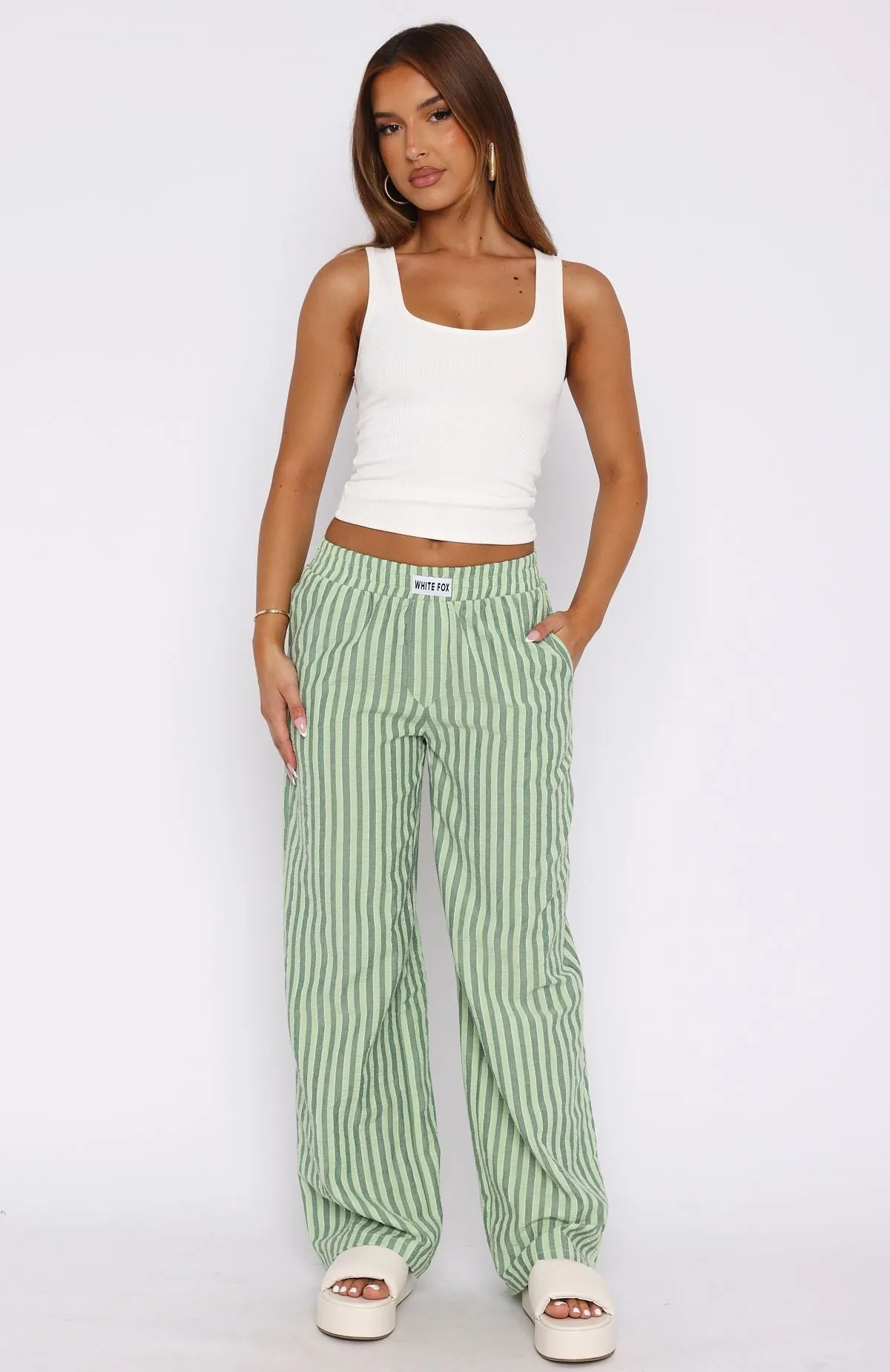 Wondering About You Striped Pants Green